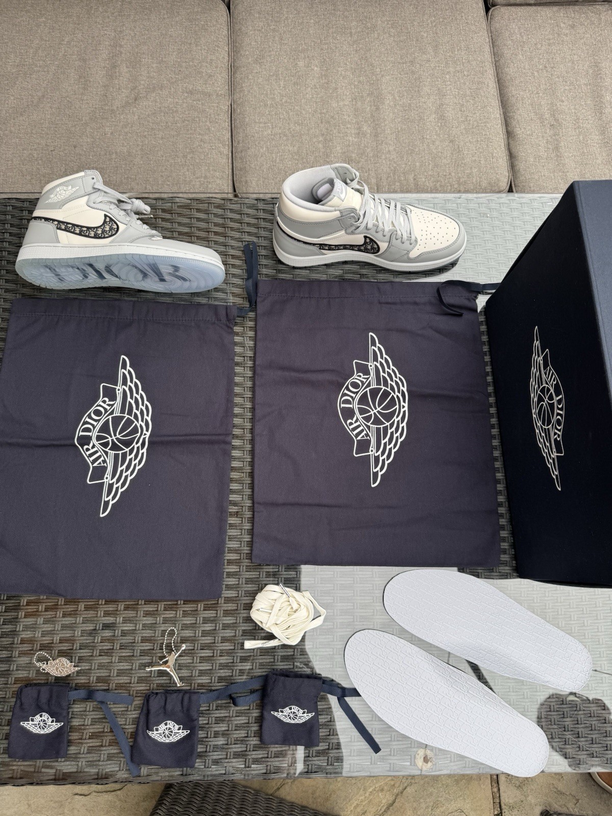 Dior Jordan 1 High Top Leather Monogram Trainers Grey/White UK 8 image 3