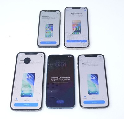 Lot of 5 Cracked Apple iPhone 13 / 12 Pro Max / 12 Pro / 12 Mini - For Parts