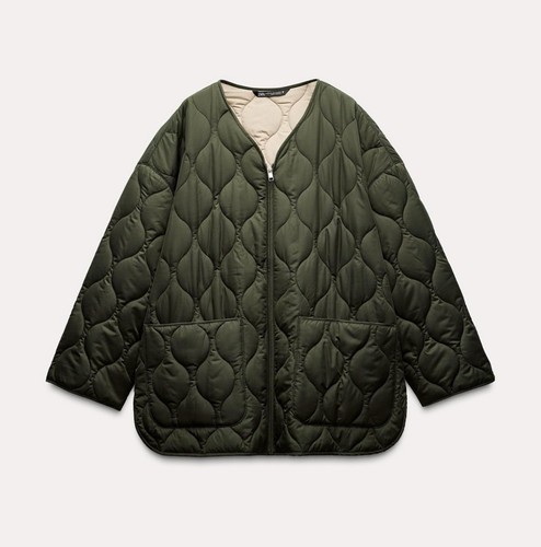 ZARA OVERSIZED PADDED WATER-REPELLENT JACKET. KHAKI. SIZE XS/S