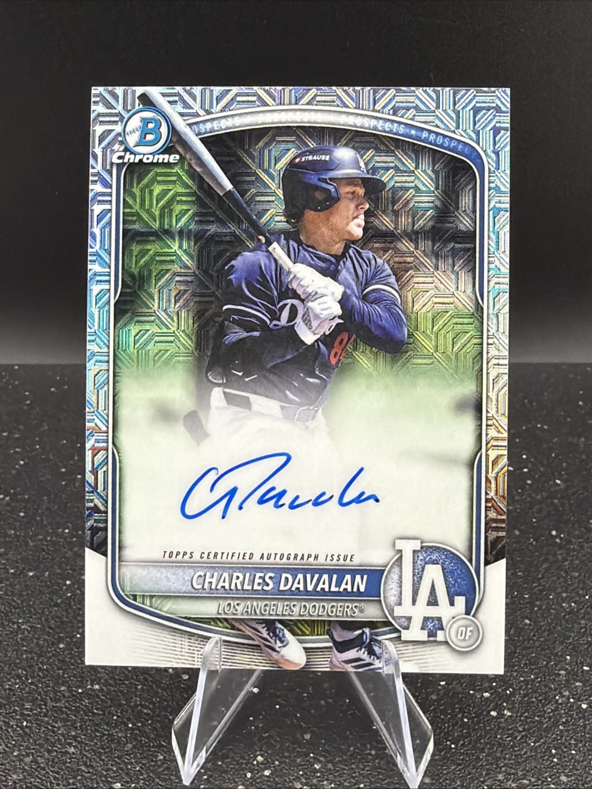 2025 Bowman Draft Charles Davalan Chrome Auto #BMA-CD Mojo Refractor Dodgers