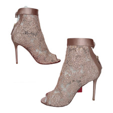 VALENTINO GARAVANI Sz 8.5 Nude Pink Lace Stiletto Ankle Boots Peep Toe EU Sz 39