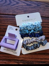 Lot Of 7 Hair Accessories Satin Scrunchies, Claw Clip NWT Multicolor