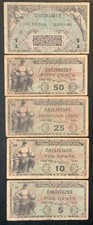 1951-1954 USA-MILITARY  PAYMENT PAPER MONEY - SERIES 481 SET OF 5 NOTES!