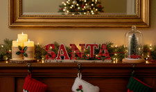New Christmas Sign Santa 13  Wide x 3.75  Tall Faux Wood Multi-Color Decor