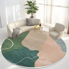 850gm² Velvet with Non-Slip Dot Plastic Bottom, Round Geometric Pattern Floor Ma