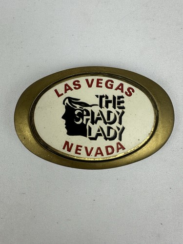 Rare Vintage Solid Brass The Shady Lady Las Vegas Nevada Belt Buckle Souvenir