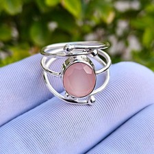 Natural Oval Shape Rose Quartz Gemstone Ring,...