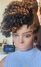 Fully Hand Braided box braid cornrow wig Poney tail bout curly front 1B/Brown