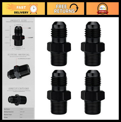 6AN Male Flare to 3/8'' NPT Pipe Fitting Adapter - Aluminum Straight, 4 Pack