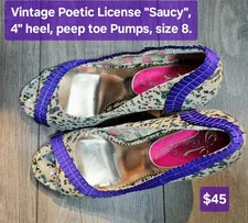 Poetic License "Saucy" Colorful Leather Confetti Retro Purple Ribbon Heels SZ 8
