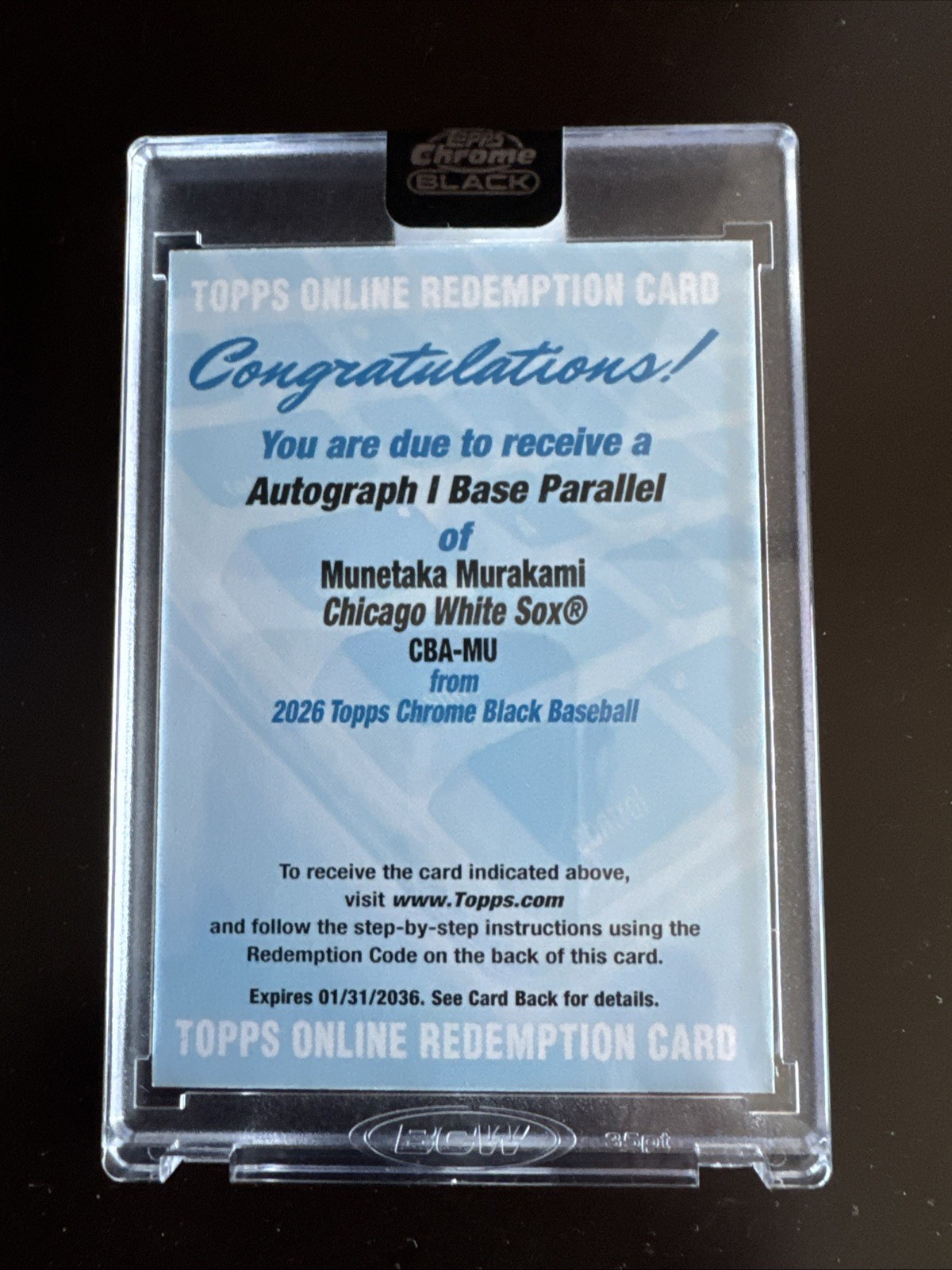 2026 Topps Chrome Black Munetaka Murakami RC Auto Redemption Base Parallel