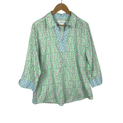Foxcroft Women 3/4 Sleeve Wrinkle Free Cotton Tunic Top 14 Shaped Beach Coastal