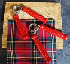 Vintage Wooden Wood Handle Hand Grip Exercise Grip Strengthener - Red - Set of 2