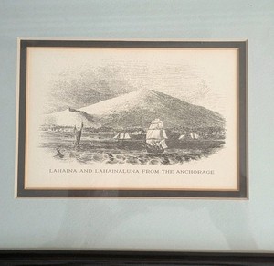 Framed Vtg Hawaii Engraving Print Lahaina from the Anchorage Wall Art History