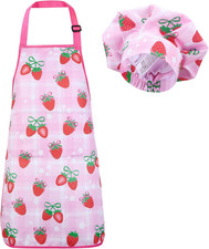 Kids Apron and Chef Hat Set, Adjustable Toddler Apron for Girls with 2 Pockets,