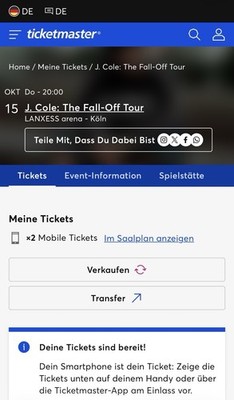 J Cole - THE FALL-OFF TOUR Tickets - Köln - 15.10.26 - 2x Stehplätze