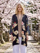 NEW Johnny Was L Large 100 Silk Kimono Duster REVERSIBLE Embroidered Cardigan