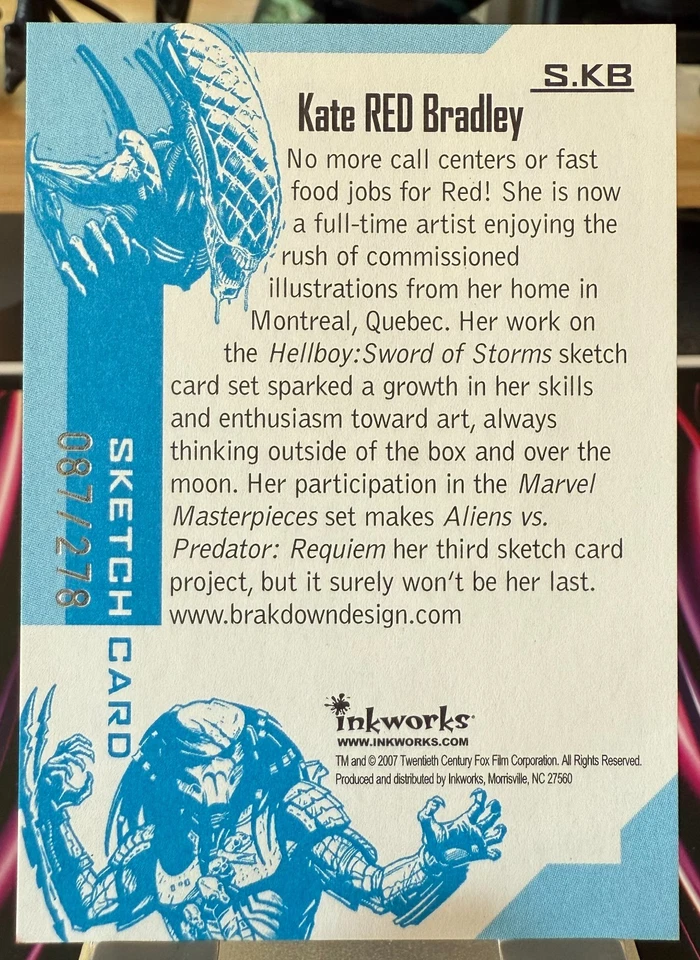 2007 Inkworks Aliens v Predator Requiem (AVPR) Sketch Red Bradley 1/1 [y0658] - Image 2 of 2