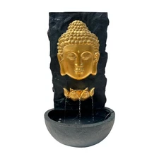 30 in H Fiber Resin Wall Buddha Zen Outdoor Garden Water Fountain w/Warm LED ...