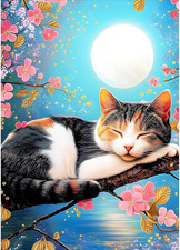 Sleeping Cat Diamond Painting Kits for Beginners Adults,5D DIY Moon Diamond Art