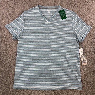 Flag & Anthem Lamar Striped Vee Shirt Mens XL Light Blue V-Neck SP18 KT634 NEW