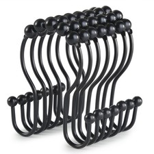 BATHROOM SHOWER CURTAIN HOOKS Stainless Steel Curtains Liners Double Rings 12PC