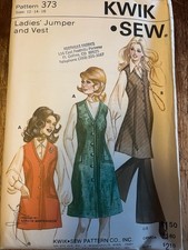 Vintage 70's Kwik Sew Ladies Jumper and Vest Pattern 373 UNCUT Size 12, 14, 16