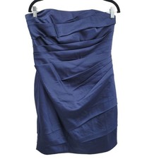 Vtg David's Bridal Navy Satin Strapless Mini Dress Sz 10 Ruched Bodycon Cocktail