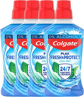 Colgate Plax Mouthwash 4 Pack, 500Ml Bottles, Cool Mint Mouthwash with 24/7* Pl