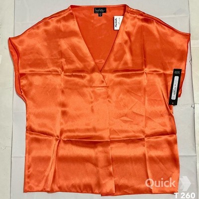 M - NWT Nicole Miller V Neck Satin Slip Top in Orange