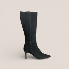 Vintage Y2K black suede knee high pointed toe heel boots Size 7