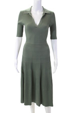 Simkhai Women Sweater Dress Green Striped V-Neck Short Sleeve Midi Size XS