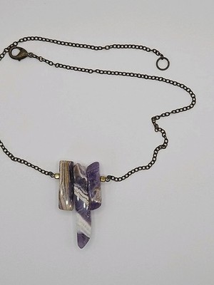 Beautiful Amethyst And Brass Necklace 18 inch Chain