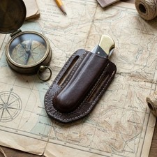 Tactical Belt Sheath Top Grain Leather EDC Holster Folding Knife Buck 110 Field