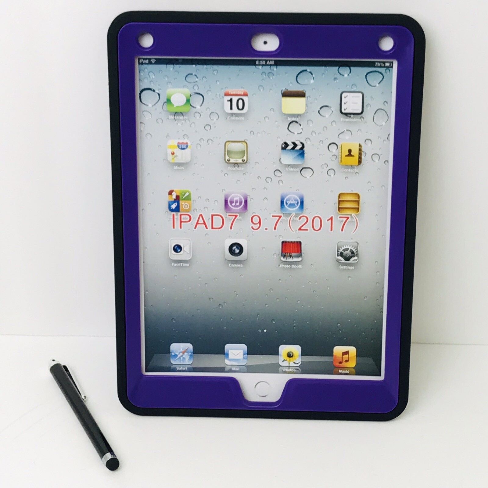 iPad 9.7 2017 Shockproof Hybrid Case with Stylus - Purple-image