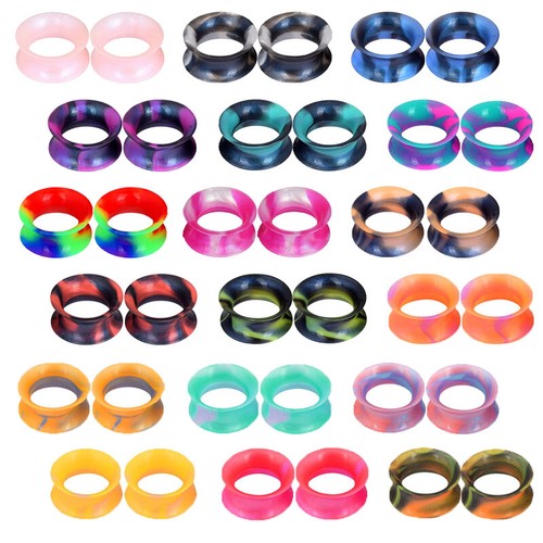 2PCS Colorful Thin Silicone Ear Gauges Soft Ear Plugs Ear Skins Tunnels Earrings - Picture 4 of 32