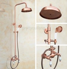 Antique Red Copper Wall Mounted Bathroom Rain Shower Faucet Set Mixer Tap Prg554