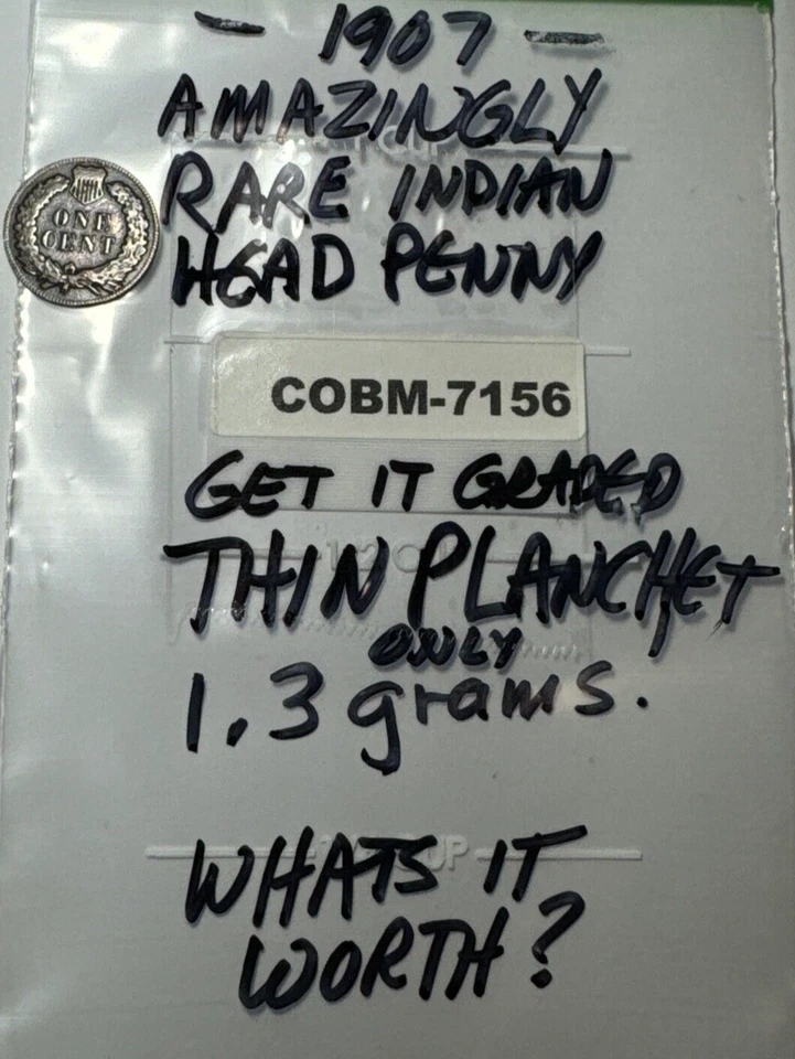 Penny cabeza india planchet delgado inusual 1907 solo 1,3 g -- ¿es real? COBM-7156 Foto 2 de 4