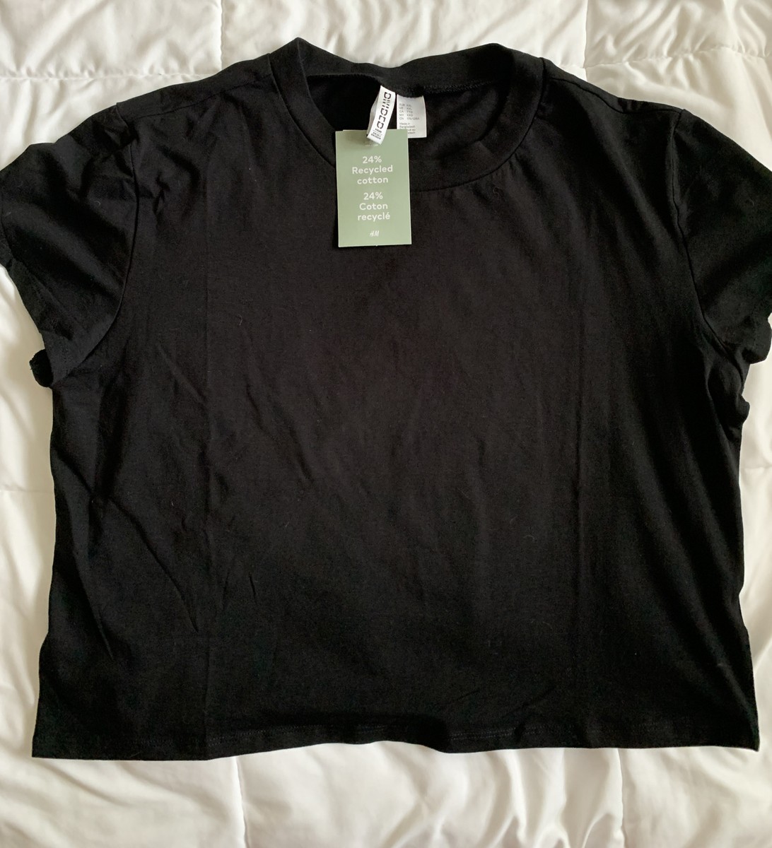 Divided H&M Crop Cropped T Tee Shirt Black XXL