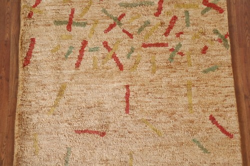 Abstract Modern Moroccan Oriental Area Rug 4'x6' Jute Hand-knotted Carpet - Picture 4 of 12