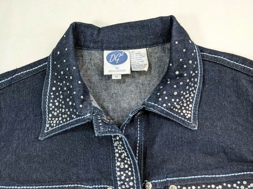 DG2 Womens Denim Jacket Med, Blue Crystal Studs Embellished NWOT Diane Gilman - Picture 2 of 5