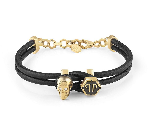 НОВЫЙ мужской золотой БРАСЛЕТ Philipp Plein из кожи С 3D ЧЕРЕПОМ PJ8AA21BU 39190₽