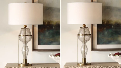 PAIR OF OUT OF TIME 30" SEEDED HOURGLASS INSPIRED TABLE LAMPS 30405 - Picture 1 of 6