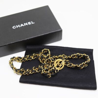 Chanel Chain Belt Coco Mark Leather Gold Vintage Ladies' Fashion