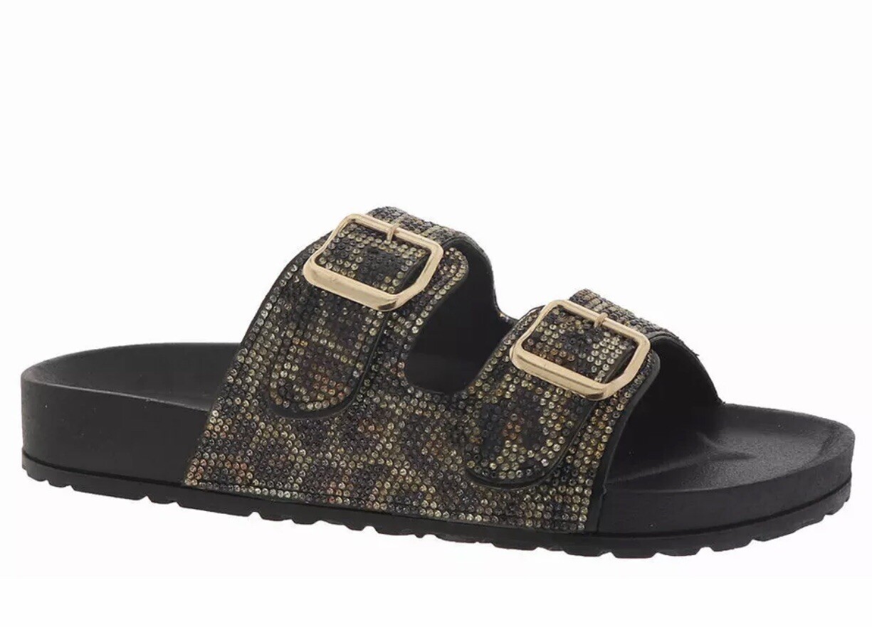 PANTOFOLA D’ORO DONNA Bebe Pantofole Slides Avonlea Cristallo STAMPA TIGRE NERO CON ORO Tg 7 Nuove Bx