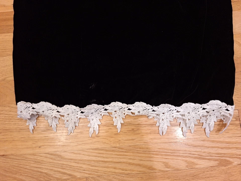 Vintage Puff Sleeve Velvet Long Black White Lace Bodice Trim Formal High Neck L - Image 4 of 4