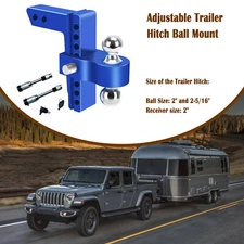 Blue 2" Receiver 8" Drop Adjustable Towing Hitch Dual Ball Mount Trailer 12500lb