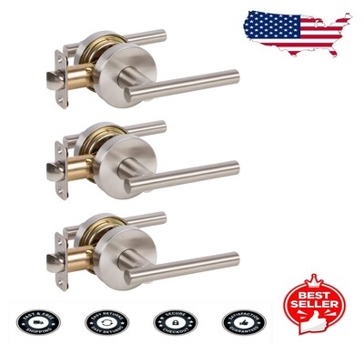 Satin Nickel Keyless 3-Pack Passage Door Levers - Elegant & Functional Upgrade