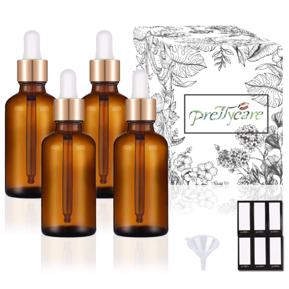 Tincture Bottles with Dropper, 4 Pack 2 Oz Amber Glass Dropper Bottle with Meas