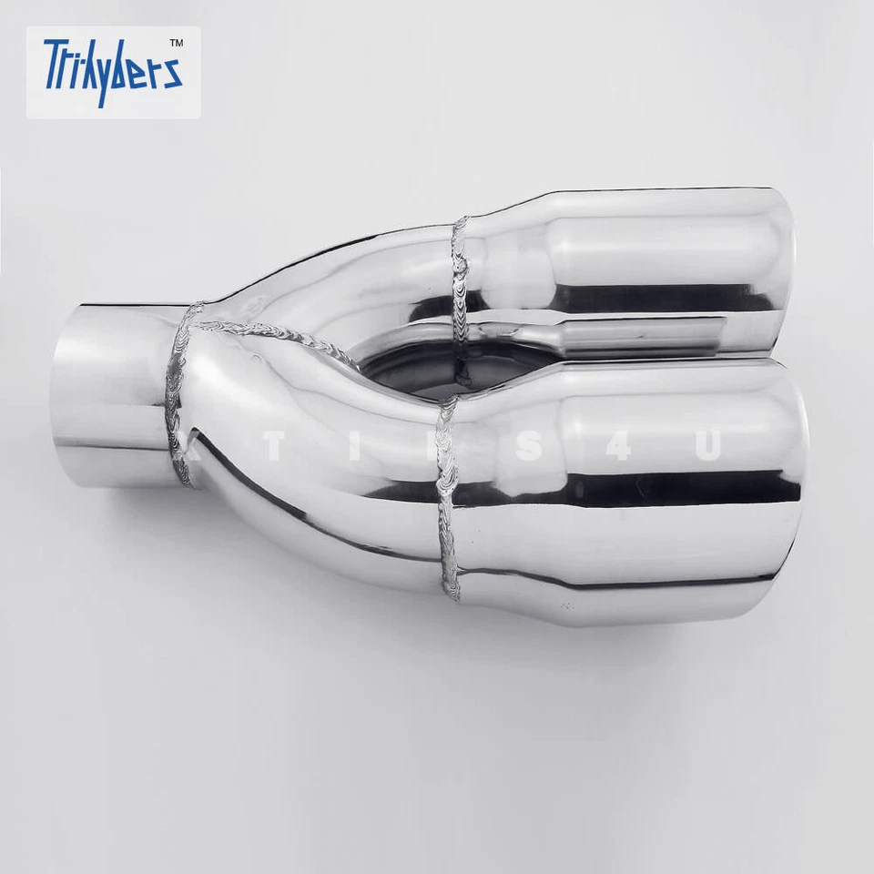 Pair Quad Out 3" In Dual 4" Out 11.8 Long Dual Wall Stainless Steel Exhaust Tips - Image 4 of 4